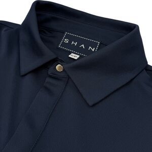 SHAN Men's Actif Snap Button Polo Shirt Short Sleeve Navy Blue Small